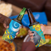 New Zealand Kokako Bird 4 in 1 Can Cooler Tumbler Maori Koru With Kowhai Flowers - Polynesian Pride
