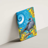 New Zealand Kokako Bird Canvas Wall Art Maori Koru With Kowhai Flowers - Polynesian Pride
