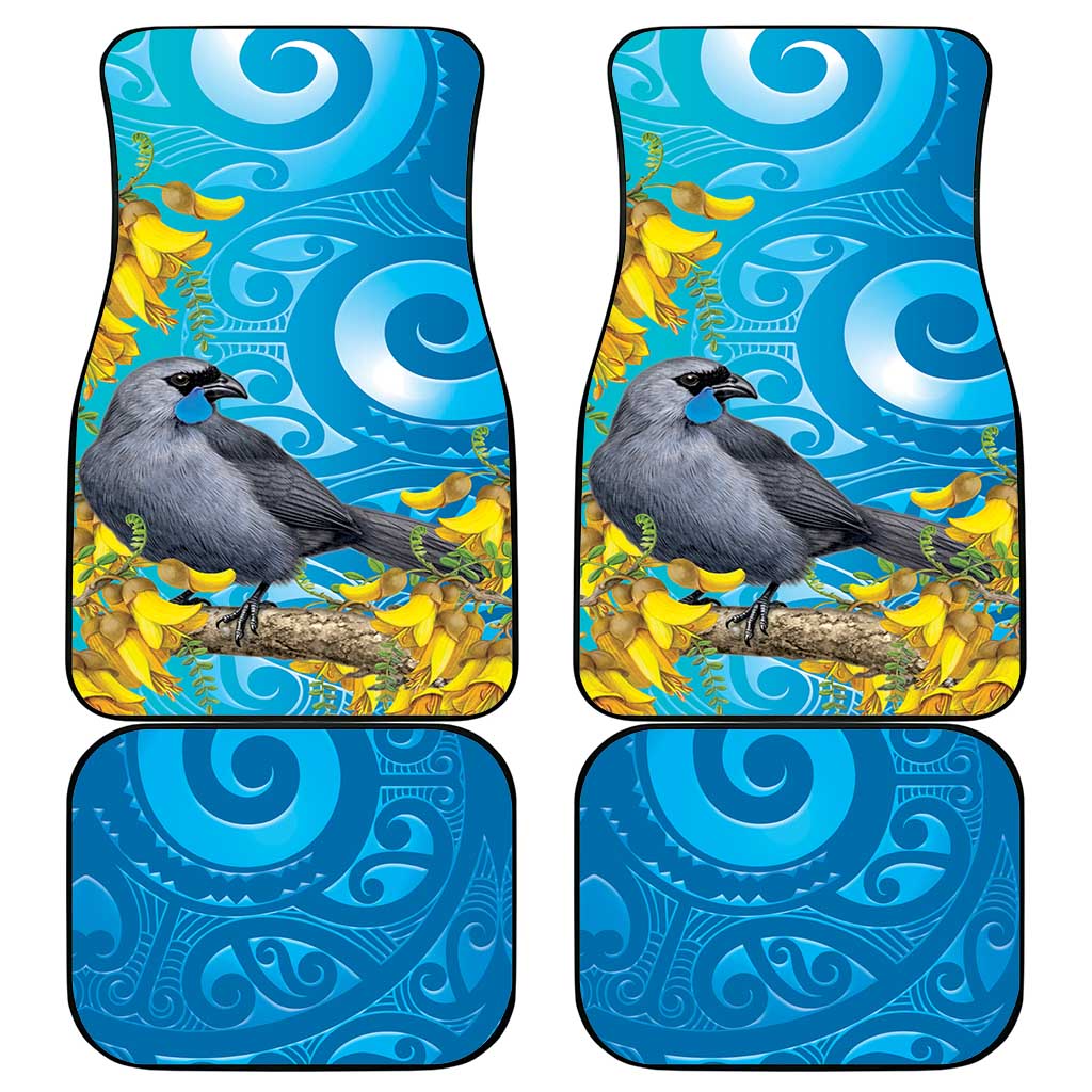 New Zealand Kokako Bird Car Mats Maori Koru With Kowhai Flowers - Polynesian Pride