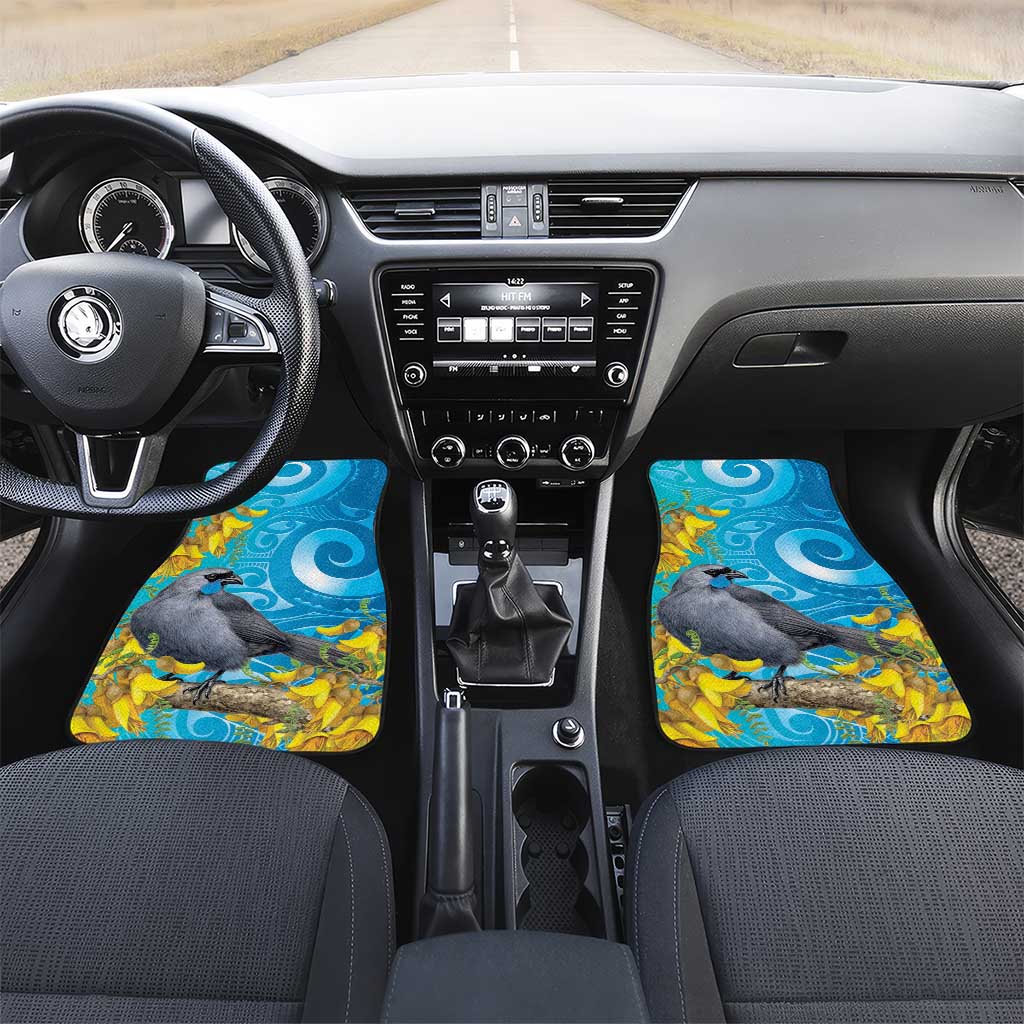 New Zealand Kokako Bird Car Mats Maori Koru With Kowhai Flowers - Polynesian Pride