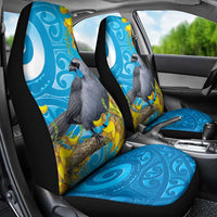 New Zealand Kokako Bird Car Seat Cover Maori Koru With Kowhai Flowers - Polynesian Pride