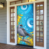 New Zealand Kokako Bird Door Cover Maori Koru With Kowhai Flowers - Polynesian Pride