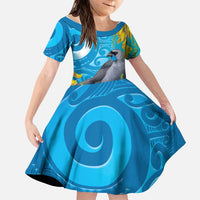 New Zealand Kokako Bird Family Matching Mermaid Dress and Hawaiian Shirt Maori Koru With Kowhai Flowers