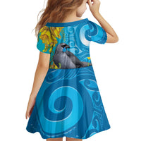 New Zealand Kokako Bird Family Matching Tank Maxi Dress and Hawaiian Shirt Maori Koru With Kowhai Flowers