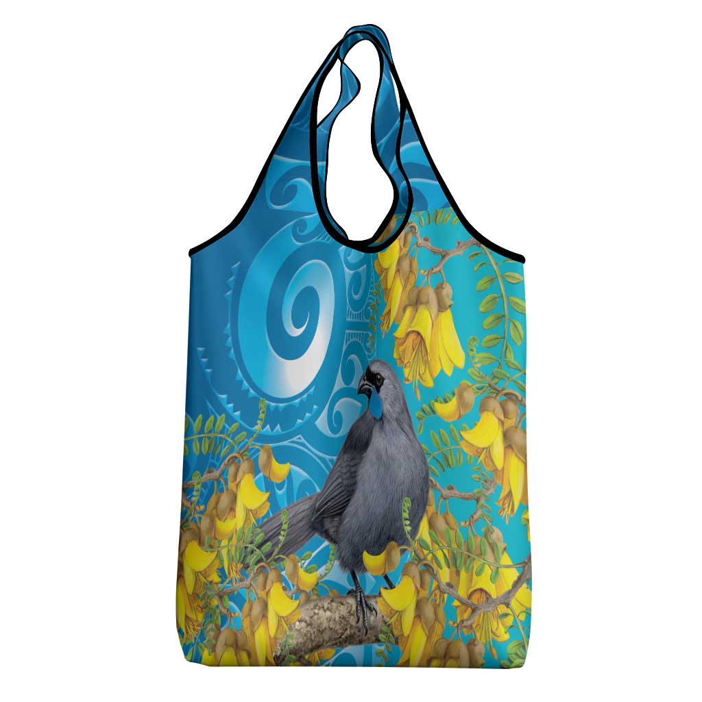 New Zealand Kokako Bird Grocery Bag Maori Koru With Kowhai Flowers - Polynesian Pride