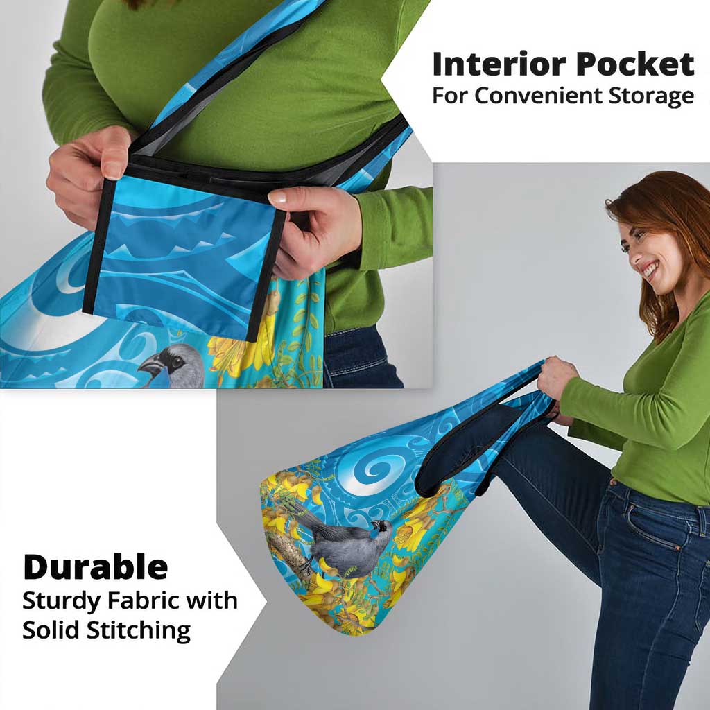 New Zealand Kokako Bird Grocery Bag Maori Koru With Kowhai Flowers - Polynesian Pride