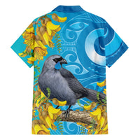 New Zealand Kokako Bird Hawaiian Shirt Maori Koru With Kowhai Flowers - Polynesian Pride