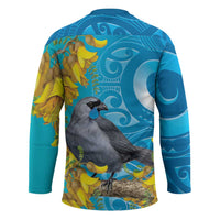 New Zealand Kokako Bird Hockey Jersey Maori Koru With Kowhai Flowers - Polynesian Pride