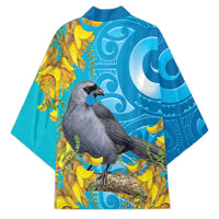 New Zealand Kokako Bird Kimono Maori Koru With Kowhai Flowers - Polynesian Pride