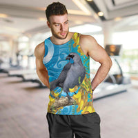 New Zealand Kokako Bird Men Tank Top Maori Koru With Kowhai Flowers - Polynesian Pride