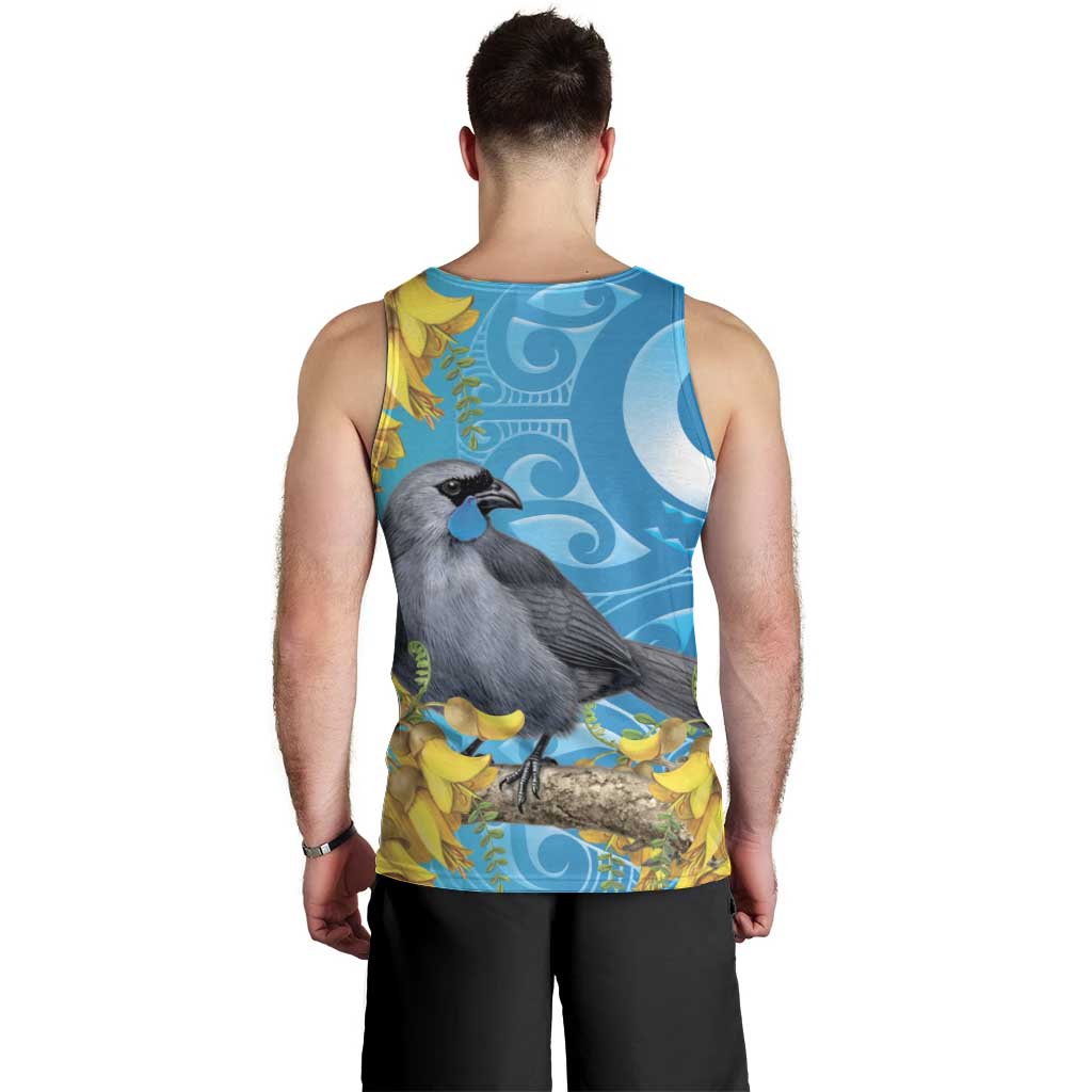 New Zealand Kokako Bird Men Tank Top Maori Koru With Kowhai Flowers - Polynesian Pride