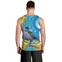 New Zealand Kokako Bird Men Tank Top Maori Koru With Kowhai Flowers - Polynesian Pride