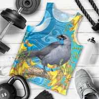 New Zealand Kokako Bird Men Tank Top Maori Koru With Kowhai Flowers - Polynesian Pride