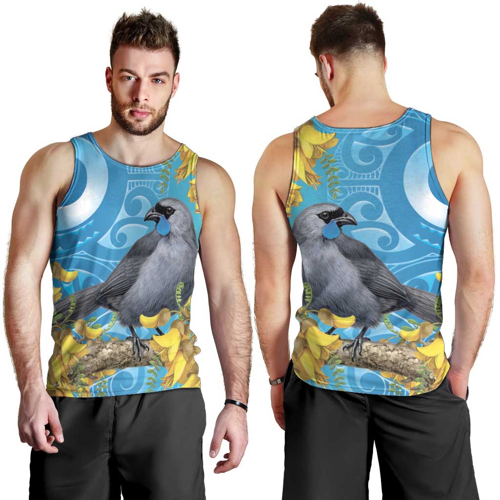 New Zealand Kokako Bird Men Tank Top Maori Koru With Kowhai Flowers - Polynesian Pride