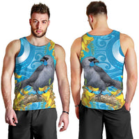 New Zealand Kokako Bird Men Tank Top Maori Koru With Kowhai Flowers - Polynesian Pride