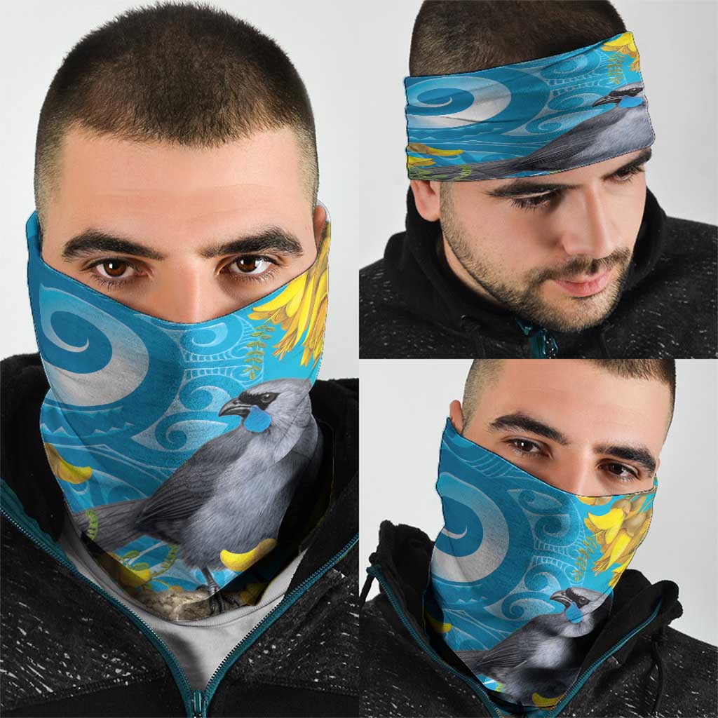 New Zealand Kokako Bird Neck Gaiter Maori Koru With Kowhai Flowers - Polynesian Pride