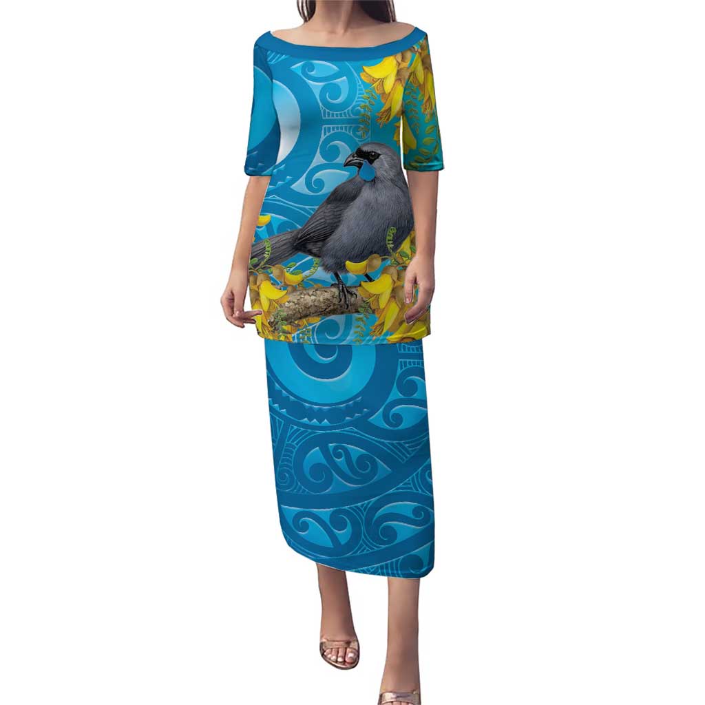 New Zealand Kokako Bird Puletasi Maori Koru With Kowhai Flowers - Polynesian Pride