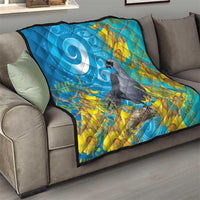 New Zealand Kokako Bird Quilt Maori Koru With Kowhai Flowers - Polynesian Pride