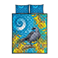 New Zealand Kokako Bird Quilt Bed Set Maori Koru With Kowhai Flowers - Polynesian Pride