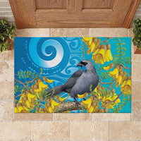 New Zealand Kokako Bird Rubber Doormat Maori Koru With Kowhai Flowers - Polynesian Pride