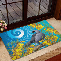 New Zealand Kokako Bird Rubber Doormat Maori Koru With Kowhai Flowers - Polynesian Pride