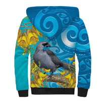 New Zealand Kokako Bird Sherpa Hoodie Maori Koru With Kowhai Flowers - Polynesian Pride