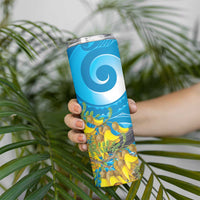 New Zealand Kokako Bird Skinny Tumbler Maori Koru With Kowhai Flowers - Polynesian Pride