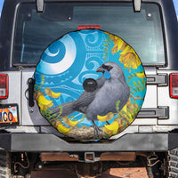 New Zealand Kokako Bird Spare Tire Cover Maori Koru With Kowhai Flowers - Polynesian Pride