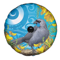 New Zealand Kokako Bird Spare Tire Cover Maori Koru With Kowhai Flowers - Polynesian Pride