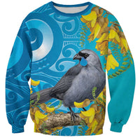 New Zealand Kokako Bird Sweatshirt Maori Koru With Kowhai Flowers - Polynesian Pride