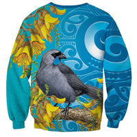 New Zealand Kokako Bird Sweatshirt Maori Koru With Kowhai Flowers - Polynesian Pride