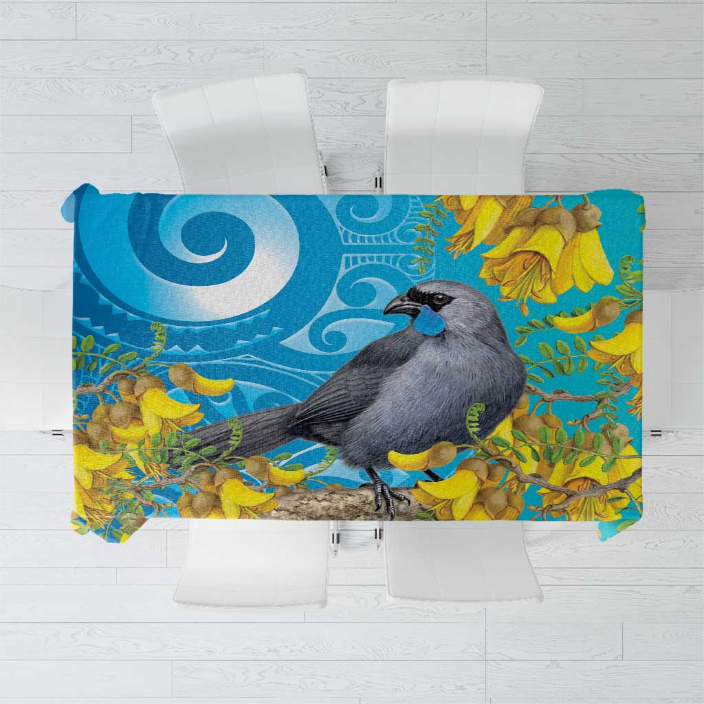 New Zealand Kokako Bird Tablecloth Maori Koru With Kowhai Flowers - Polynesian Pride