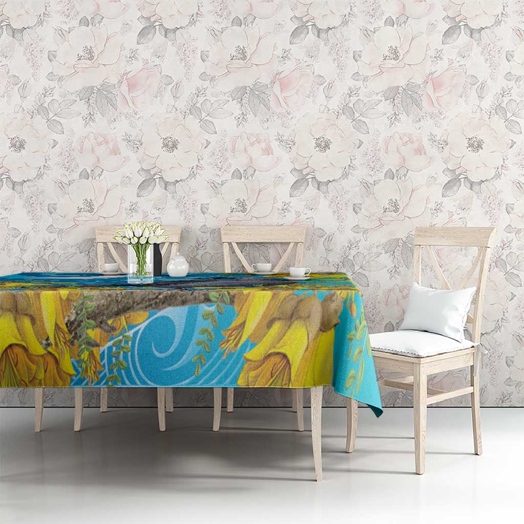 New Zealand Kokako Bird Tablecloth Maori Koru With Kowhai Flowers - Polynesian Pride