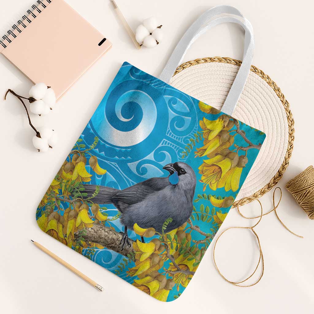 New Zealand Kokako Bird Tote Bag Maori Koru With Kowhai Flowers - Polynesian Pride