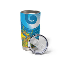 New Zealand Kokako Bird Tumbler Cup Maori Koru With Kowhai Flowers - Polynesian Pride