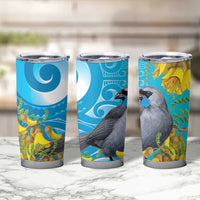 New Zealand Kokako Bird Tumbler Cup Maori Koru With Kowhai Flowers - Polynesian Pride