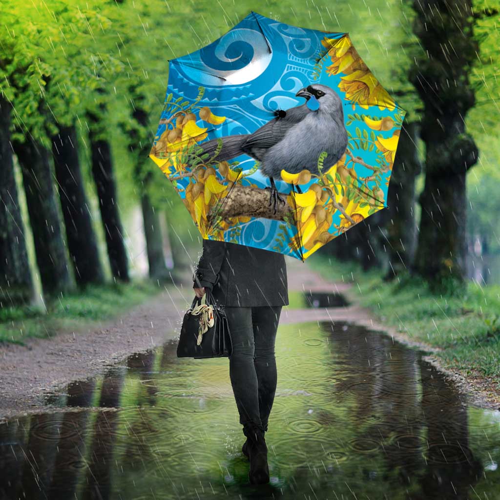 New Zealand Kokako Bird Umbrella Maori Koru With Kowhai Flowers - Polynesian Pride