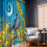 New Zealand Kokako Bird Window Curtain Maori Koru With Kowhai Flowers - Polynesian Pride