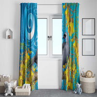 New Zealand Kokako Bird Window Curtain Maori Koru With Kowhai Flowers - Polynesian Pride