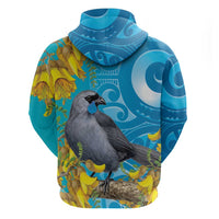 New Zealand Kokako Bird Zip Hoodie Maori Koru With Kowhai Flowers - Polynesian Pride