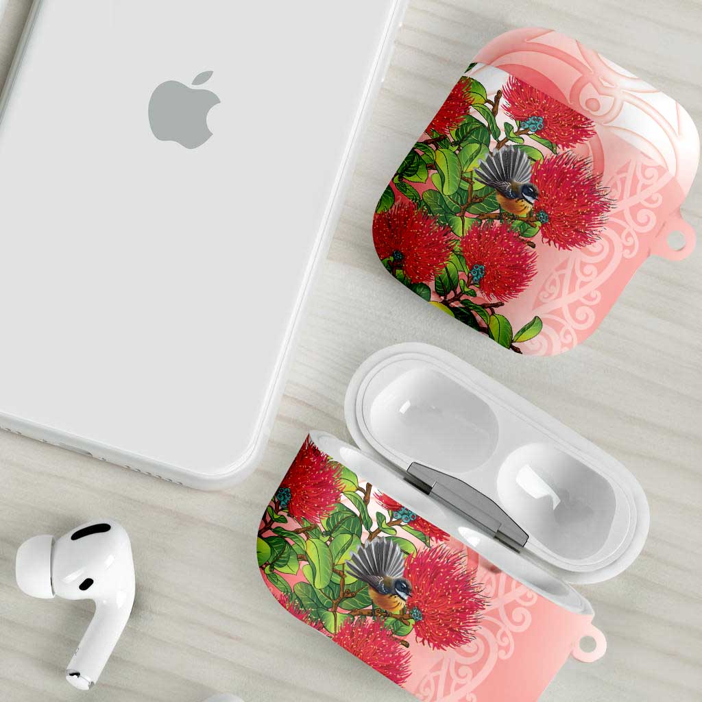 New Zealand Fantail AirPods Case Maori Koru With Pohutukawa Flowers - Polynesian Pride