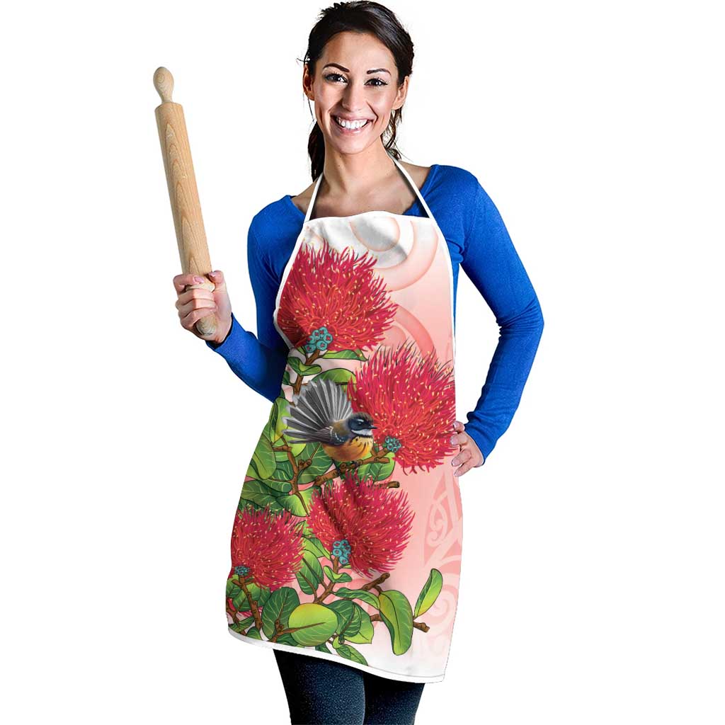 New Zealand Fantail Apron Maori Koru With Pohutukawa Flowers - Polynesian Pride
