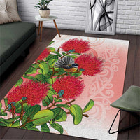 New Zealand Fantail Area Rug Maori Koru With Pohutukawa Flowers - Polynesian Pride