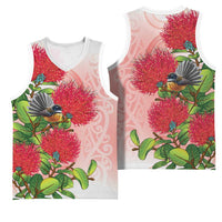 New Zealand Fantail Basketball Jersey Maori Koru With Pohutukawa Flowers - Polynesian Pride