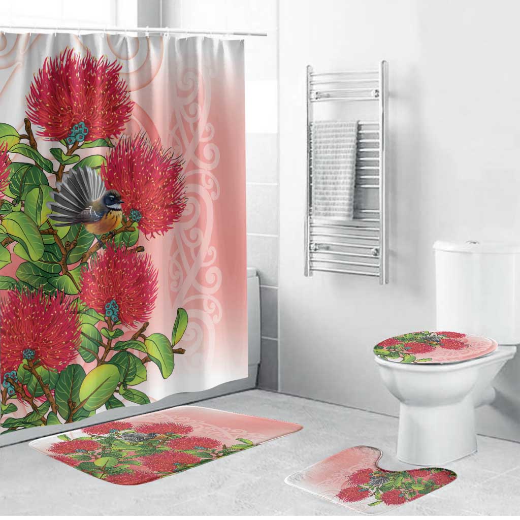 New Zealand Fantail Bathroom Set Maori Koru With Pohutukawa Flowers - Polynesian Pride
