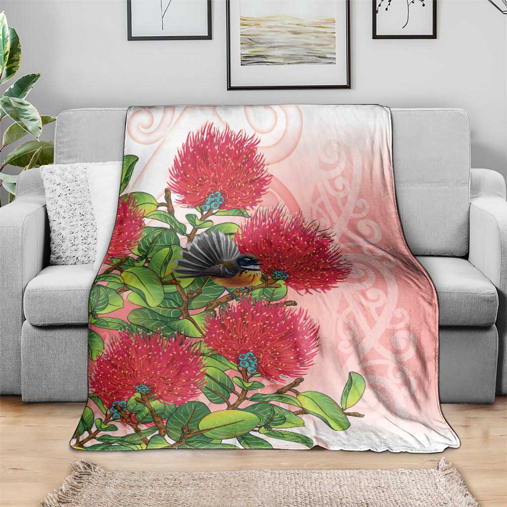 New Zealand Fantail Blanket Maori Koru With Pohutukawa Flowers - Polynesian Pride