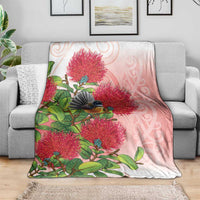 New Zealand Fantail Blanket Maori Koru With Pohutukawa Flowers - Polynesian Pride