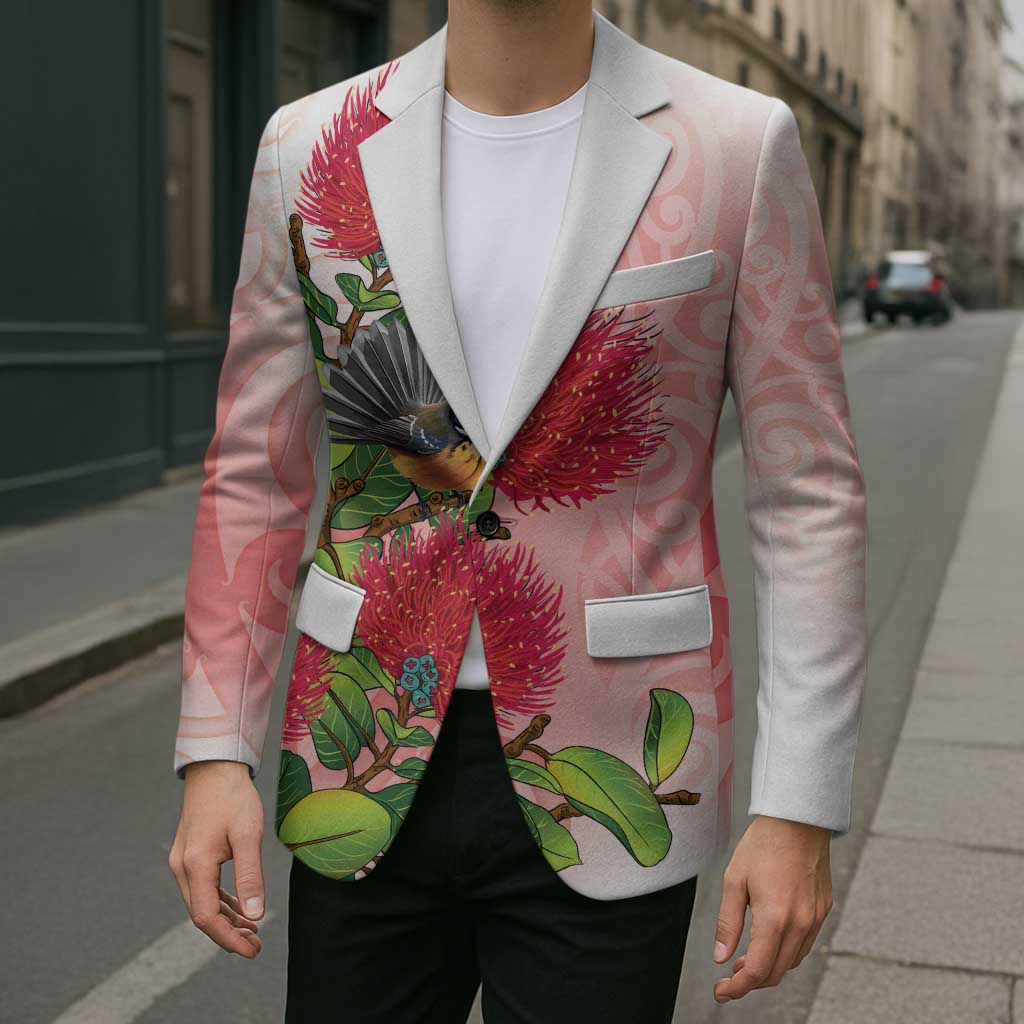 New Zealand Fantail Blazer Maori Koru With Pohutukawa Flowers - Polynesian Pride