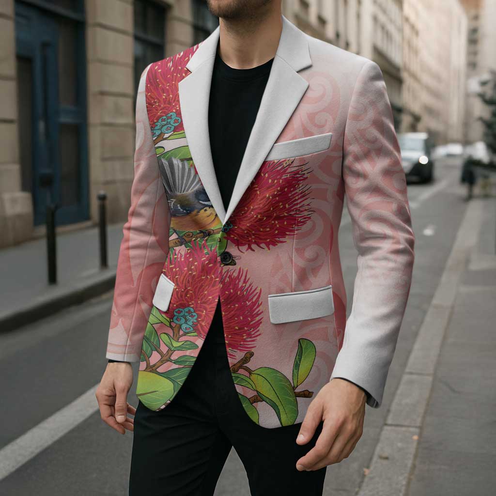 New Zealand Fantail Blazer Maori Koru With Pohutukawa Flowers - Polynesian Pride