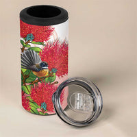 New Zealand Fantail 4 in 1 Can Cooler Tumbler Maori Koru With Pohutukawa Flowers - Polynesian Pride